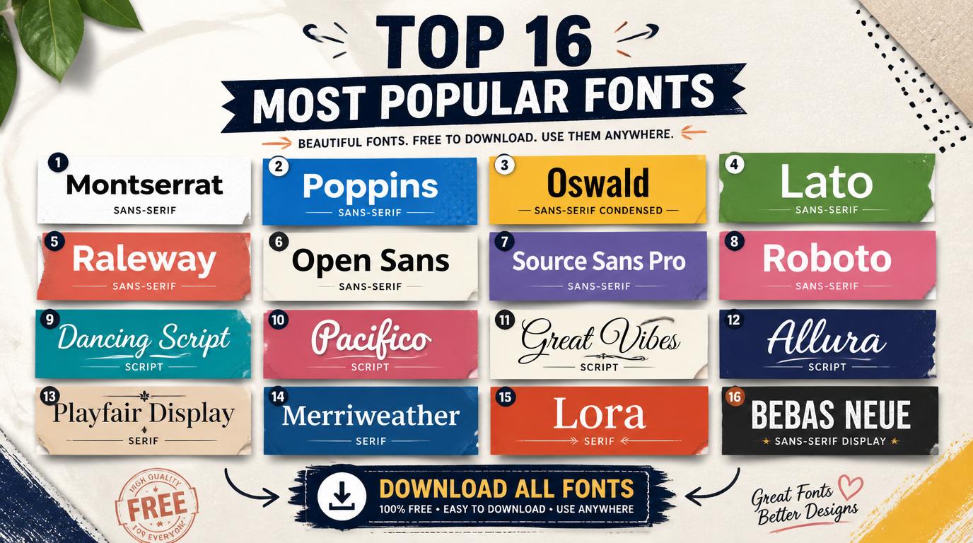 Top 16 most popular fonts free download