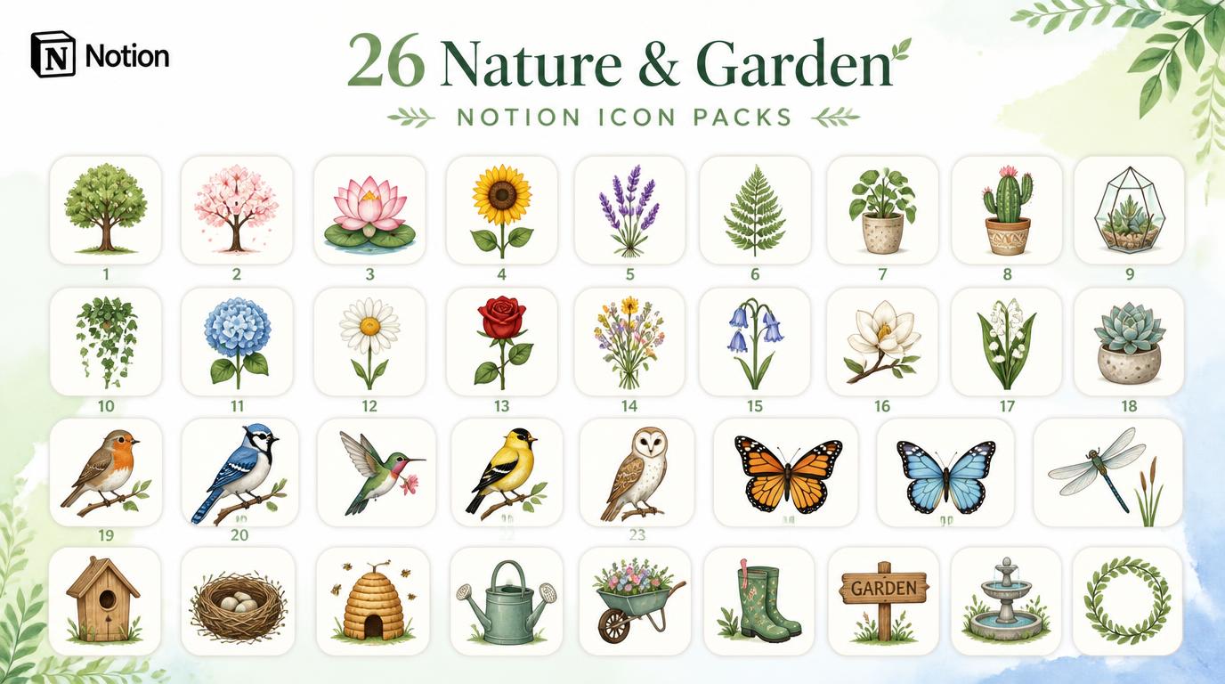 26 Nature & Garden Themed Notion Icon Packs