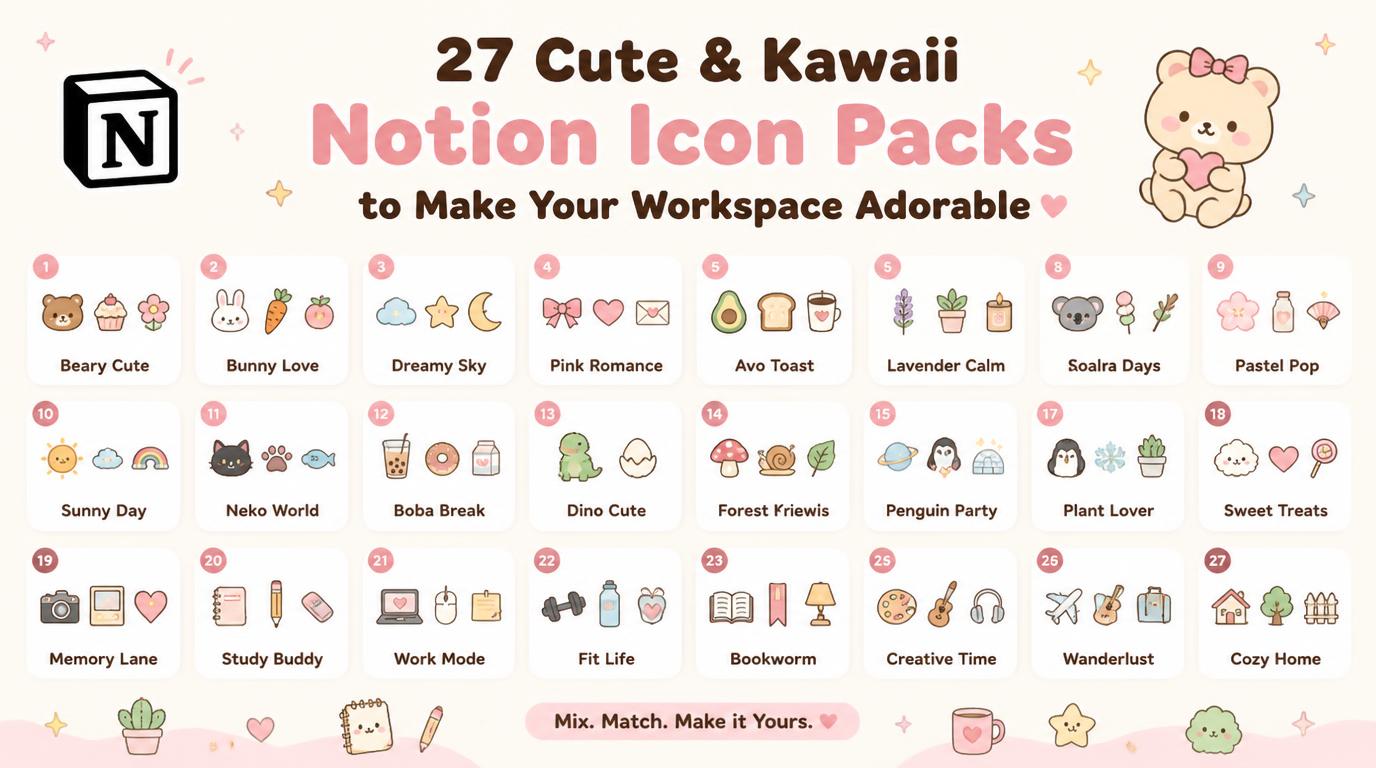 27 Cute & Kawaii Notion Icon Packs to Make Your Workspace Adorable