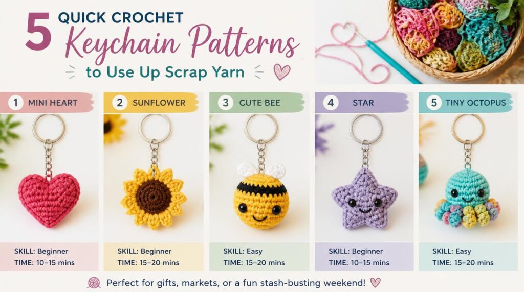 5 Quick Crochet Keychain Patterns to Use Up Scrap Yarn