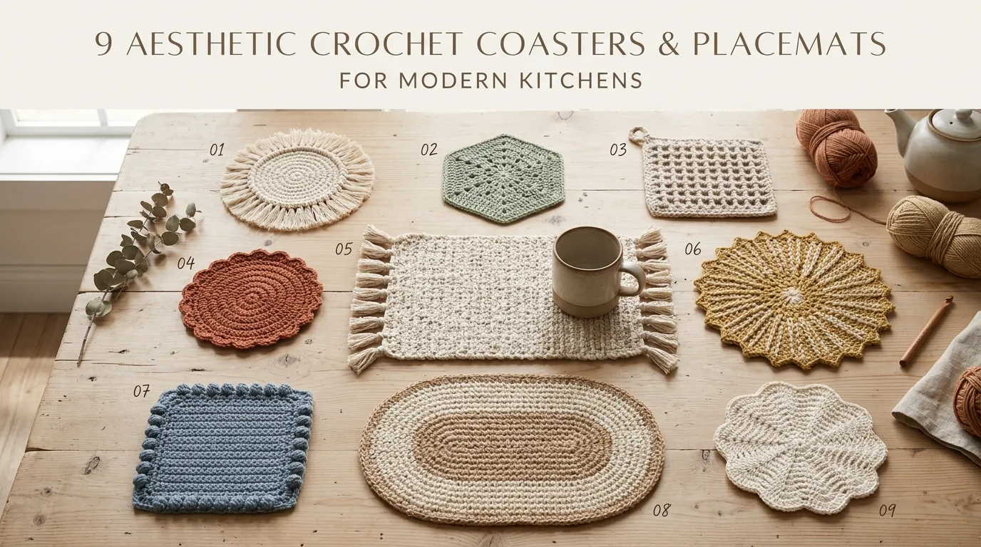 9 Aesthetic Crochet Coasters & Placemat Patterns for Modern Kitchens